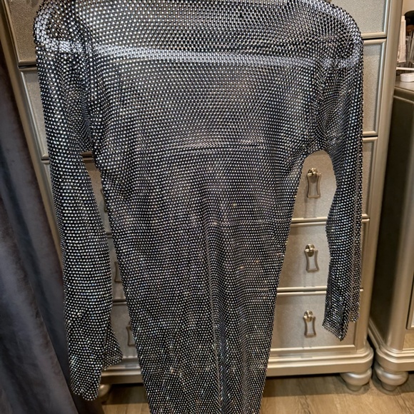 Black Crystal Mesh Rhinestone Dress – Long Sleeve Sparkle Party Dress - Picture 4 of 4
